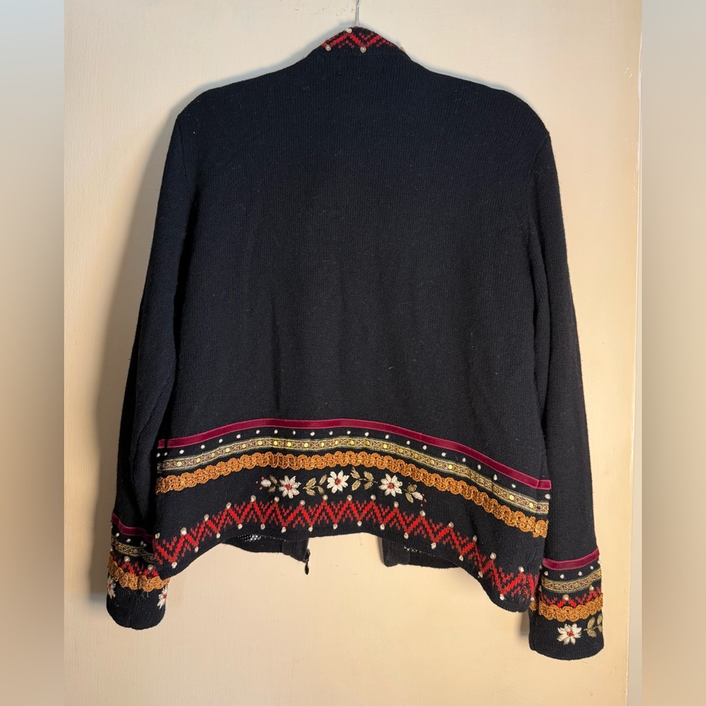 Icelandic Designs wool floral embroidered lined sweater jacket cottagecore Large - Picture 9 of 10